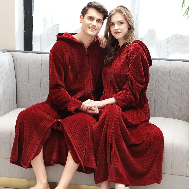 Oksun Womens Hooded Fleece Robe: Full Length Cozy Zipper Bathrobe - Plush Long Warm Winter Housecoat Nightgown (Wine Red, X-Large) - Image 5